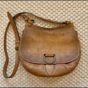 CCO! FRYE Lucy Crossbody Satchel Bag Purse Beige Leather